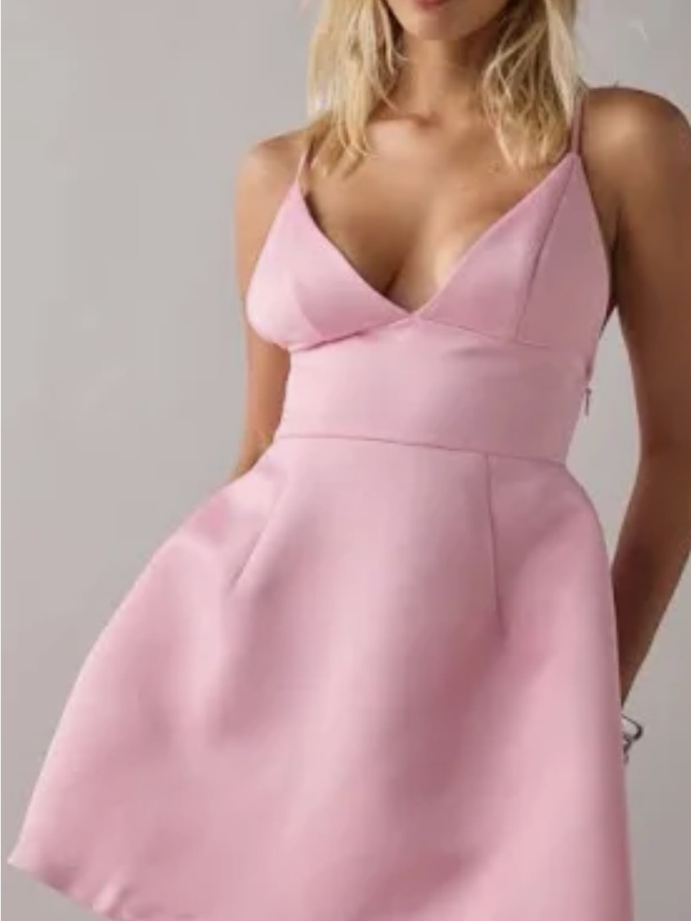 Kimchi Blue Pale Pink Satin V-Neck Mini Dress